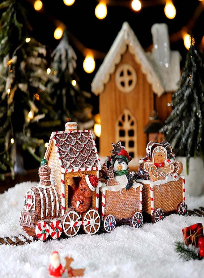 Quzzil Christmas Gingerbread Express Train Gingerbread Christmas Decorations Santa Claus Train Decorations Xmas Gingerbread Train Resin Craft Christmas Home Party Decor - Image 4